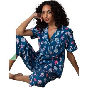 PrintFresh Seashell Nautical Print Blue Pajama Set / ASO RHOBH Size Large 2‎ PC